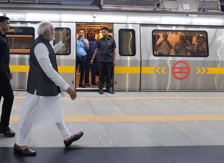 PM travels in Delhi Metro to attend Delhi University Centenary celebrations, in New Delhi on June 30, 2023.