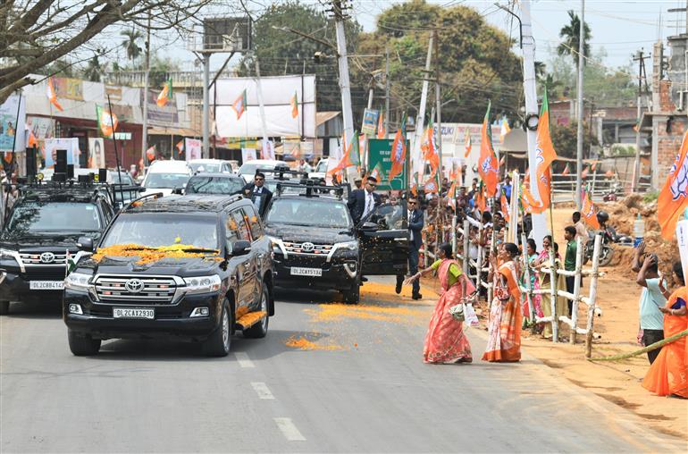 PM receives grand welcome on his arrival at Agartala, in Tripura on March 08, 2023.