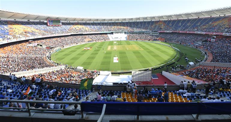 Gathering of audiance at the Stadium during India vs Australia 4th Test match at Narendra Modi Stadium at Ahemdabad, in Gujarat on March 09, 2023. PM along with the Australian Prime Minister, Mr. Anthony Albanese graced the match.