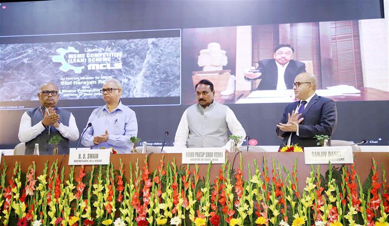 The Union Minister for Micro, Small and Medium Enterprises, Shri Narayan Tatu Rane  launches MSME Competitive (LEAN) Scheme under MSME Champions Scheme, in New Delhi on March 10, 2023. The Minister of State for Micro, Small and Medium Enterprises, Shri Bhanu Pratap Singh Verma is also seen.