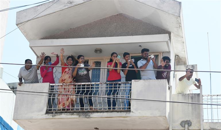 PM being welcomed by people at Mandya, in Karnataka on March 12, 2023.