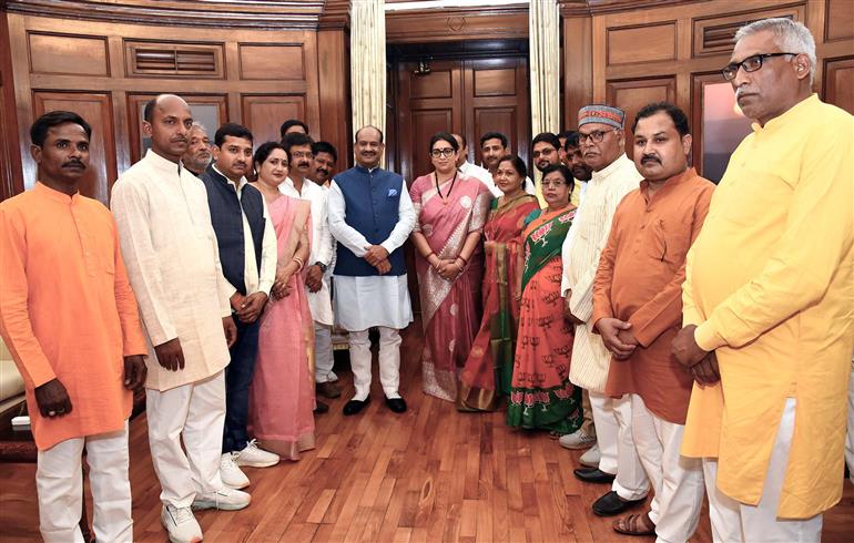 The Speaker, Lok Sabha, Shri Om Birla with other dignitaries during Budget Session – Part 2 at Parliament House, in New Delhi on March 14, 2023.