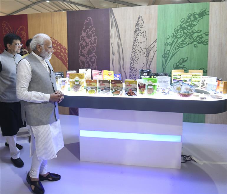 PM visits at the Global Millets (Shree Anna) Conference on the occasion of International Millets Year 2023 at Subramaniam Hall (PUSA), in New Delhi on March 18, 2023.