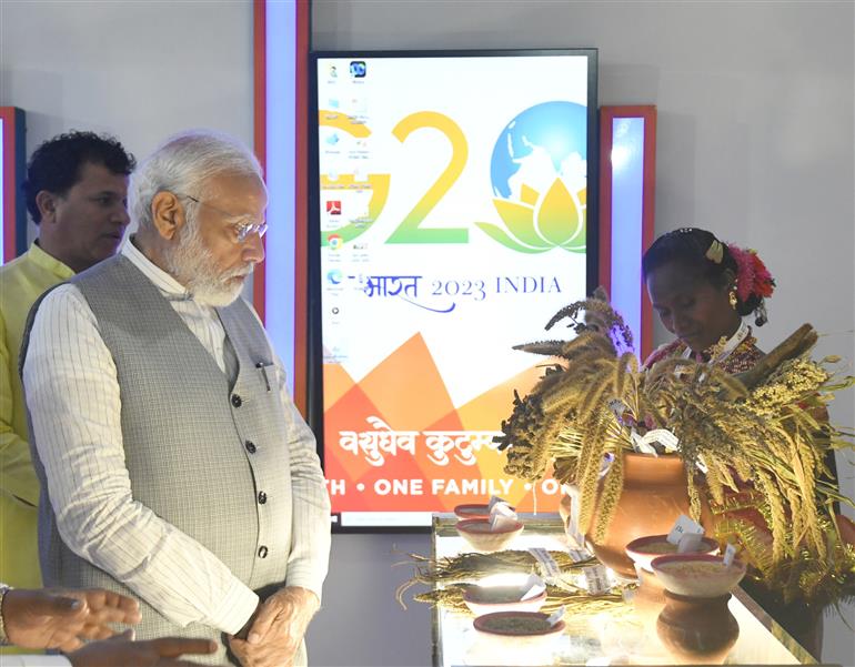 PM visits at the Global Millets (Shree Anna) Conference on the occasion of International Millets Year 2023 at Subramaniam Hall (PUSA), in New Delhi on March 18, 2023.