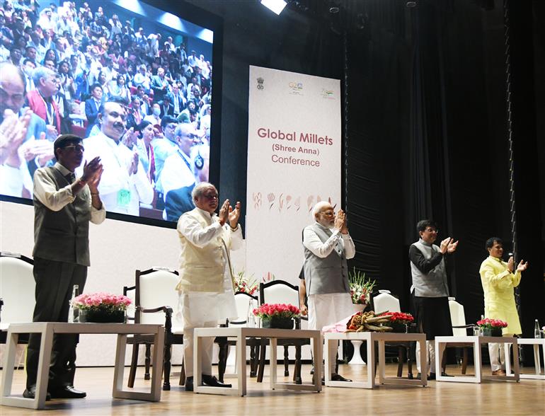 PM graced the occasion of Global Millets (Shree Anna) Conference on International Millets Year 2023 at Subramaniam Hall (PUSA), in New Delhi on March 18, 2023.