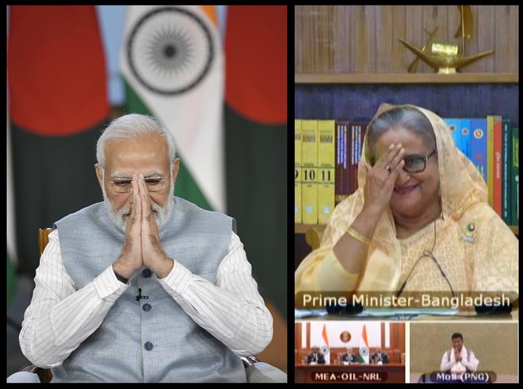 PM and the Bangladesh Prime Minister, Smt. Sheikh Hasina jointly inaugurates the India-Bangladesh Friendship Pipeline (IBFP) from Siliguri (India) to Parbatipur (Bangladesh) via video conferencing on March 18, 2023.