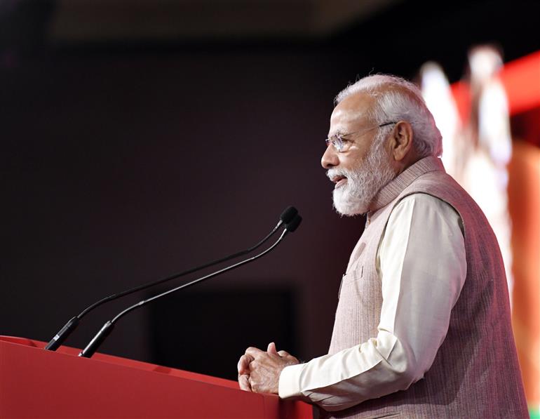 PM addressing the gathering at the India Today Conclave, in New Delhi on March 18, 2023.