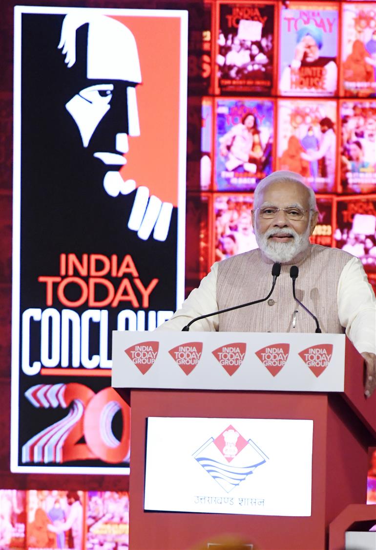 PM addressing the gathering at the India Today Conclave, in New Delhi on March 18, 2023.