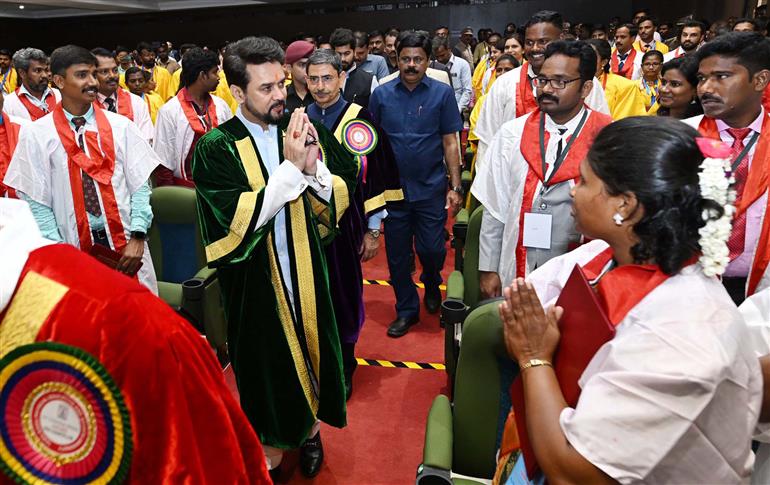 The Union Minister for Information & Broadcasting, Youth Affairs and Sports, Shri Anurag Singh Thakur at 13th Convocation of Tamil Nadu Physical Education and Sports University, in Chennai on March 19, 2023. 