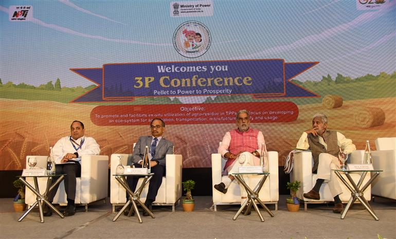The Minister of State for Power and Heavy Industries, Shri Krishan Pal Gurjar attends the 3P National conference on Biomass & Pellet to power to Prosperity ceremony in New Delhi on March 24, 2023. The Secretary, Ministry of Power, Shri Alok Kumar and other dignitaries are also seen.