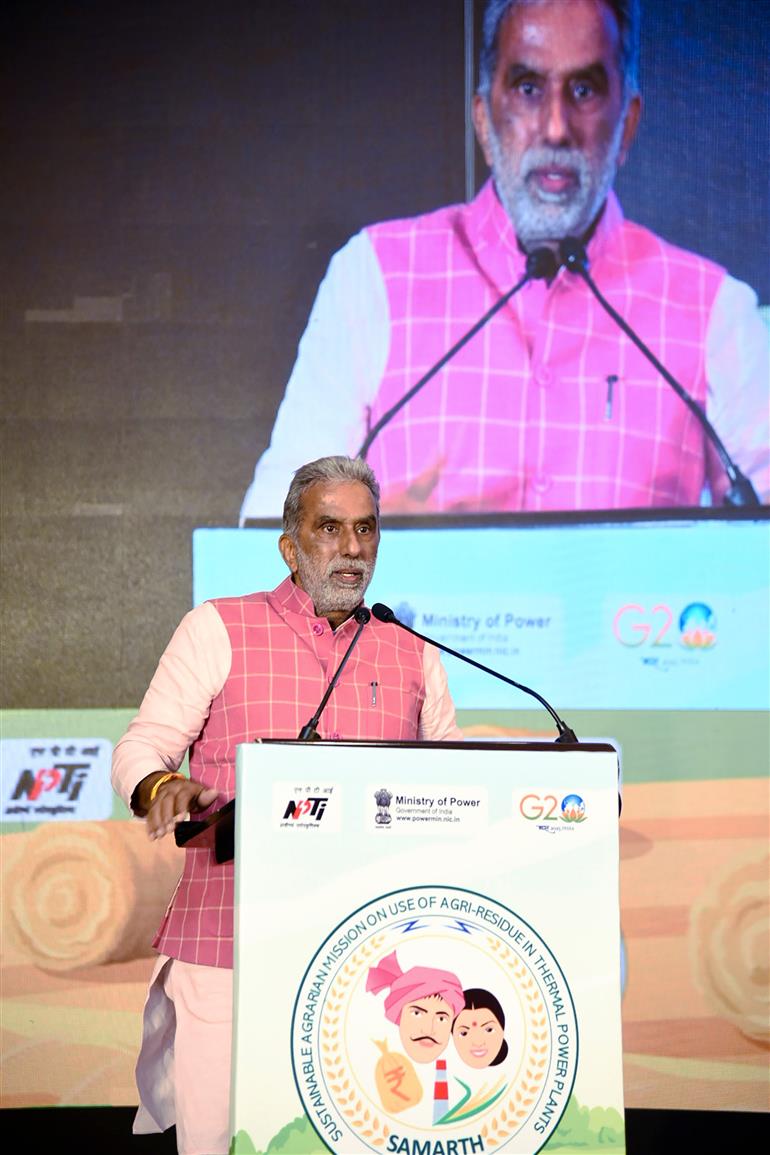 The Minister of State for Power and Heavy Industries, Shri Krishan Pal Gurjar addressing at the 3P National conference on Biomass & Pellet to power to Prosperity ceremony in New Delhi on March 24, 2023.