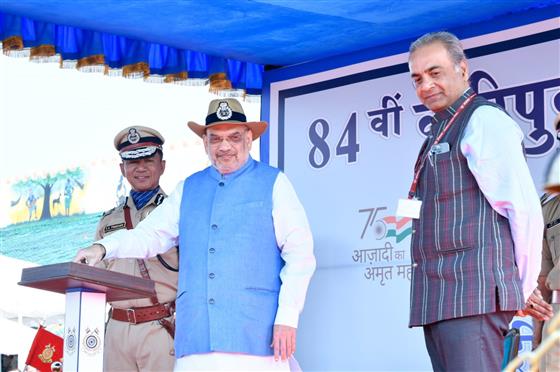 The Union Minister for Home Affairs and Cooperation, Shri Amit Shah attends the 84th Raising Day celebrations of the Central Reserve Police Force (CRPF) as Chief Guest at Jagdalpur, in Chhattisgarh on March 25, 2023.