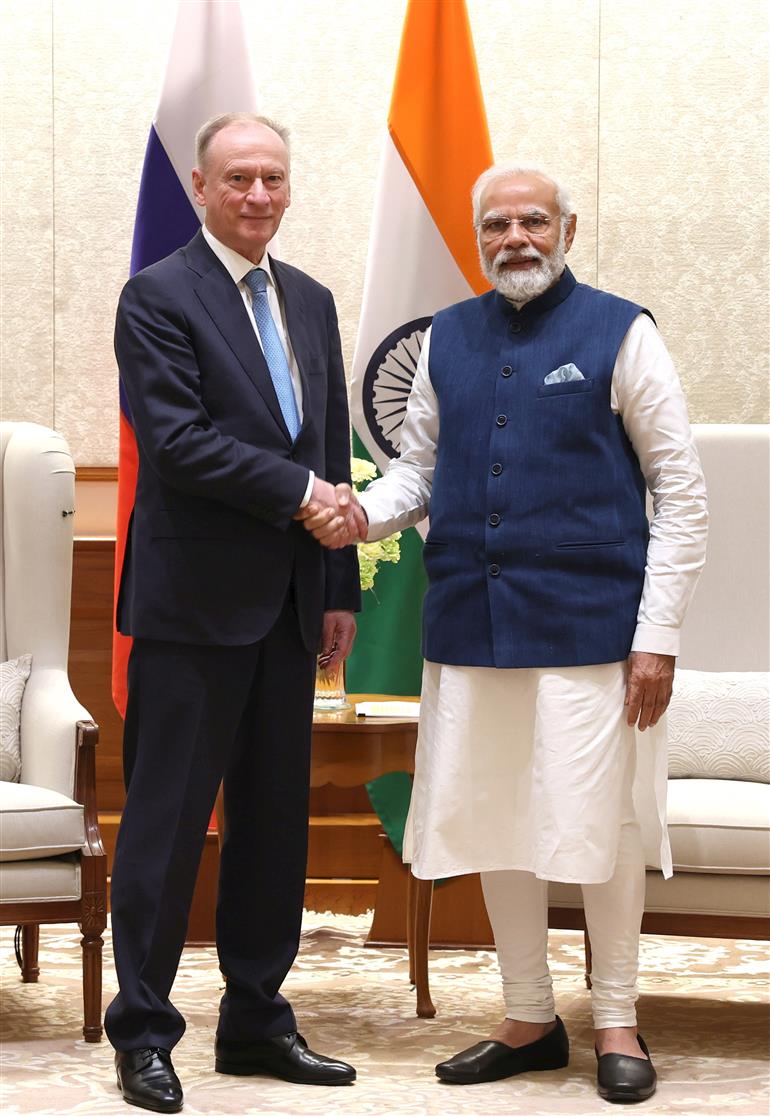 The Secretary of the Russian Security Council, Mr. Nikolai Patrushev calls on PM, in New Delhi on March 29, 2023.