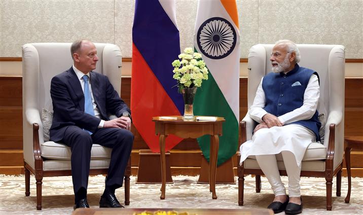 The Secretary of the Russian Security Council, Mr. Nikolai Patrushev calls on PM, in New Delhi on March 29, 2023.