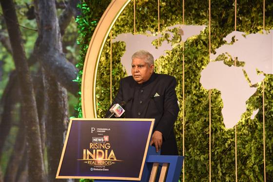 The Vice President, Shri Jagdeep Dhankhar delivering the closing address at the News 18 Rising India Summit 2023, in New Delhi on March 30, 2023.