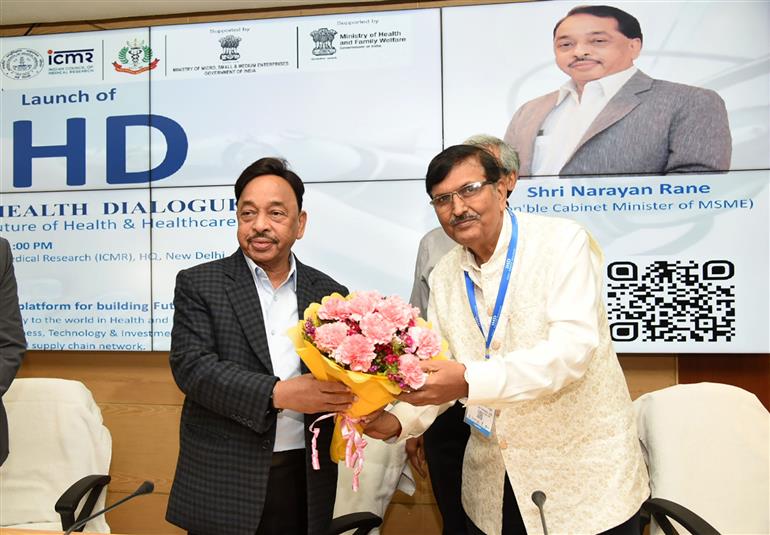 The Union Minister for Micro Small and Medium Enterprises, Shri Narayan Rane attends the launch event of India Health Dialogue, in New Delhi on May 3, 2023.