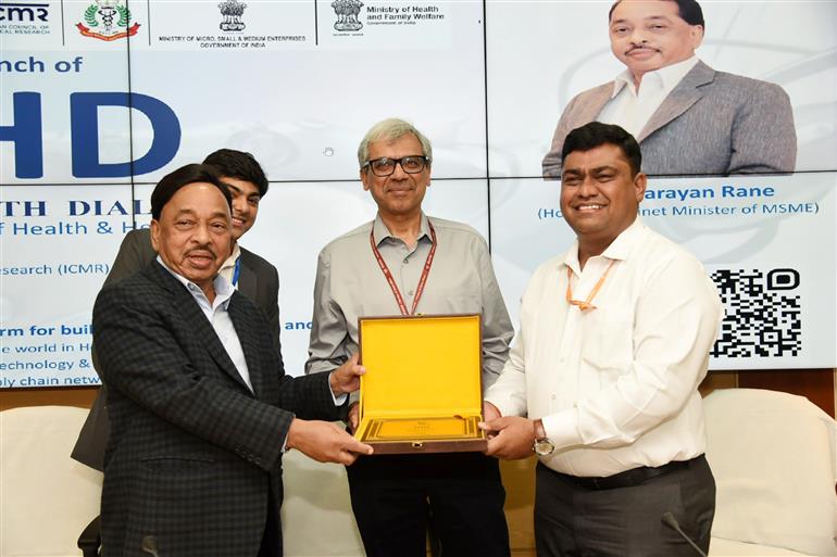 The Union Minister for Micro Small and Medium Enterprises, Shri Narayan Rane attends the launch event of India Health Dialogue, in New Delhi on May 3, 2023.