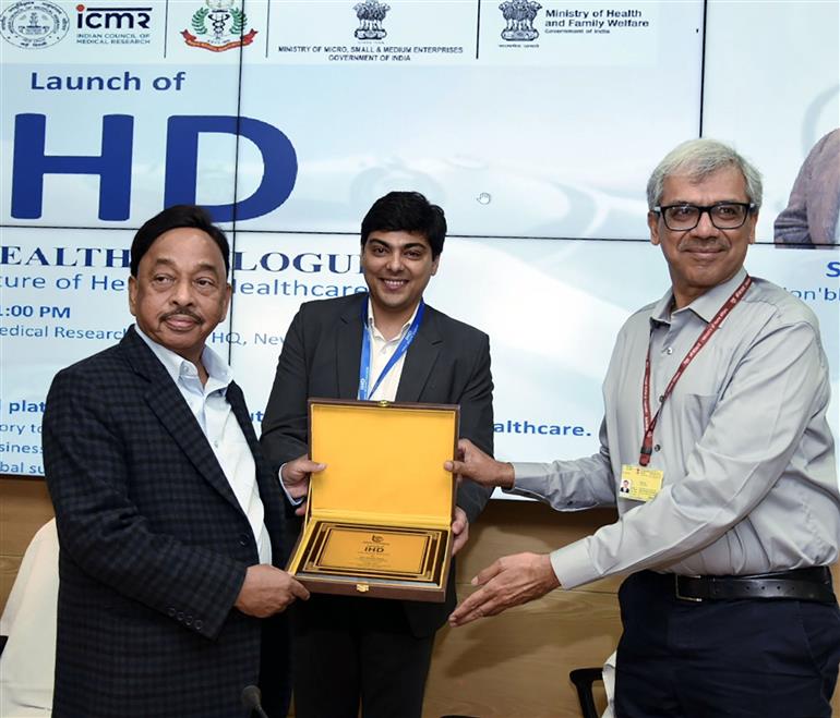 The Union Minister for Micro Small and Medium Enterprises, Shri Narayan Rane attends the launch event of India Health Dialogue, in New Delhi on May 3, 2023.