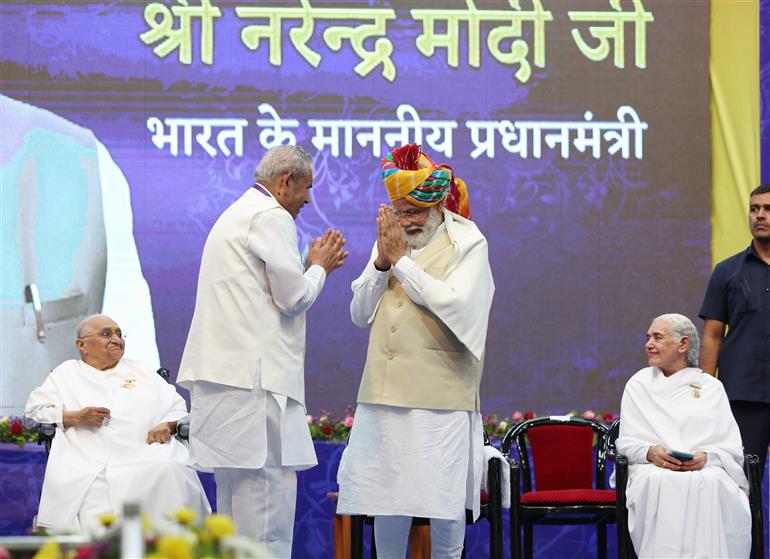 PM at the Shantivan Complex of Brahma Kumaris at Abu Road, in Rajasthan on May 10, 2023. 