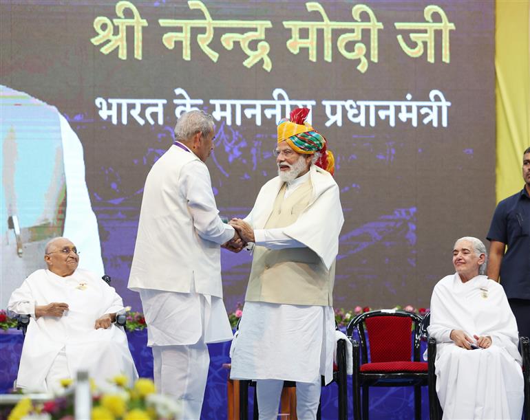 PM at the Shantivan Complex of Brahma Kumaris at Abu Road, in Rajasthan on May 10, 2023. 