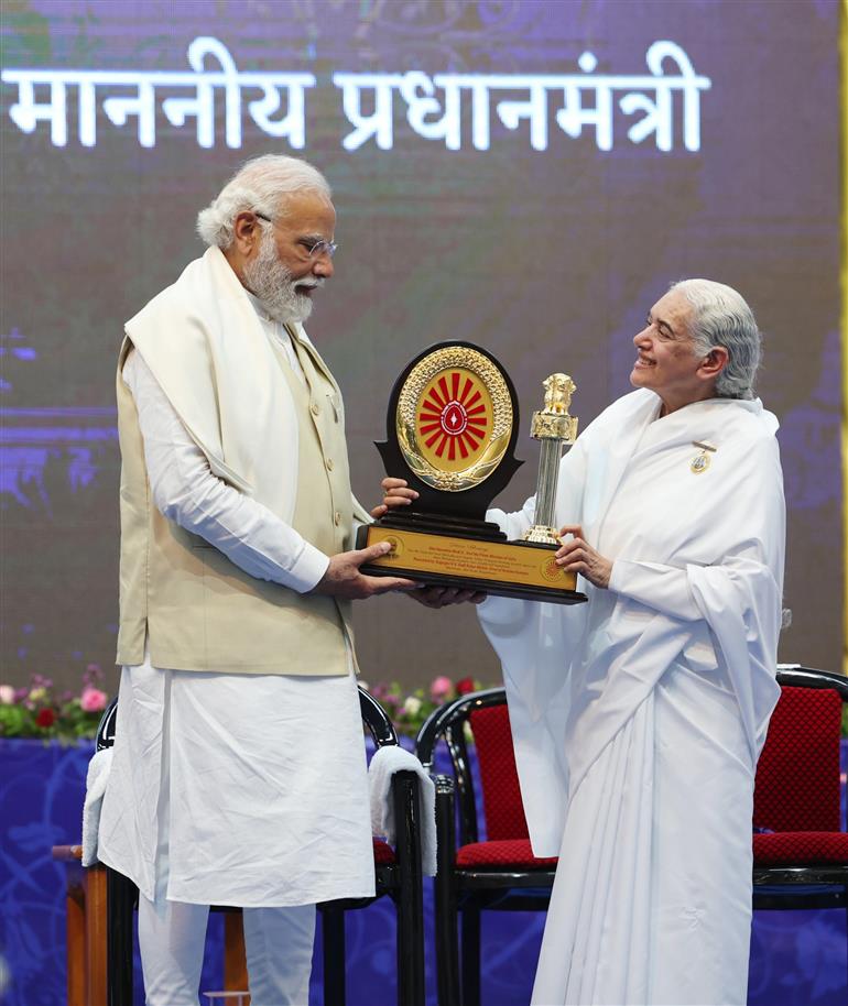 PM at the Shantivan Complex of Brahma Kumaris at Abu Road, in Rajasthan on May 10, 2023. 