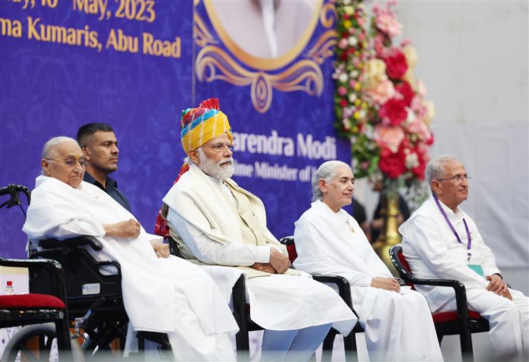 PM at the Shantivan Complex of Brahma Kumaris at Abu Road, in Rajasthan on May 10, 2023. 