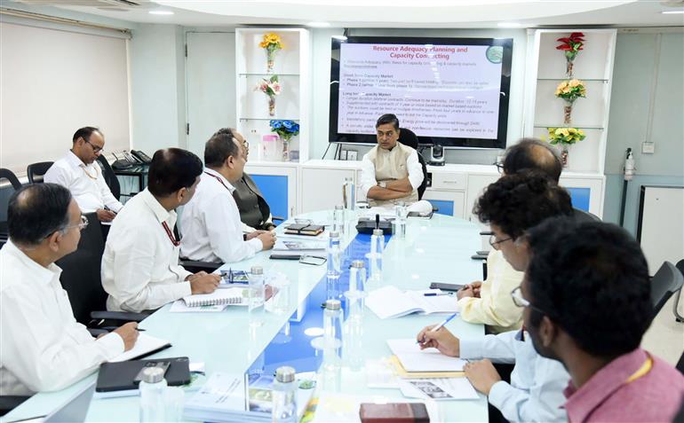 The Union Minister for Power, New and Renewable Energy, Shri Raj Kumar Singh in a meeting on the sideline of Report of the Group on ‘Development of Electricity Markets in India’ handed over to Ministry of Power & MNRE at Shram Shakti Bhawan, in New Delhi on May 11, 2023.