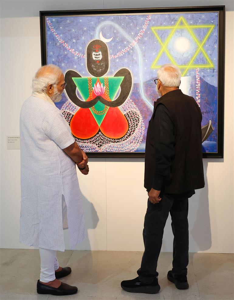 PM visits Jana Shakti exhibition at NGMA, in New Delhi on May 14, 2023.