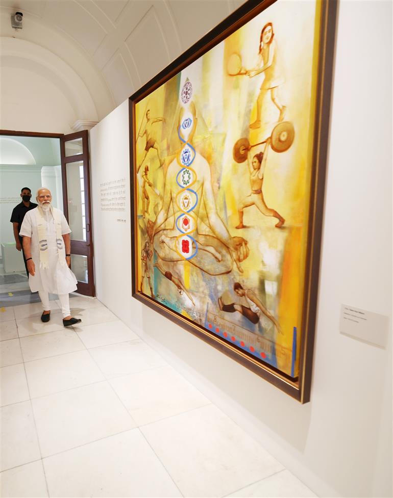 PM visits Jana Shakti exhibition at NGMA, in New Delhi on May 14, 2023.