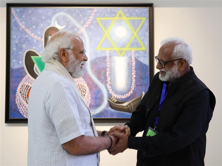 PM visits Jana Shakti exhibition at NGMA, in New Delhi on May 14, 2023.