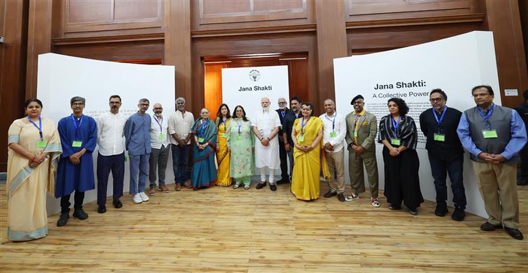 PM visits Jana Shakti exhibition at NGMA, in New Delhi on May 14, 2023.