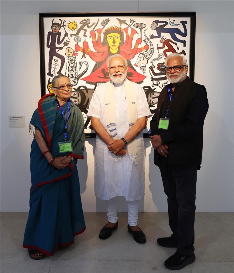 PM visits Jana Shakti exhibition at NGMA, in New Delhi on May 14, 2023.