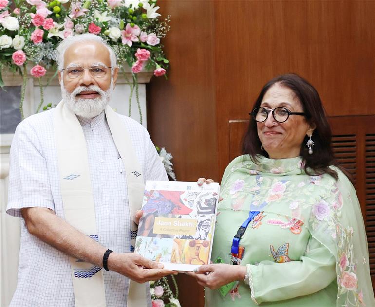 PM visits Jana Shakti exhibition at NGMA, in New Delhi on May 14, 2023.