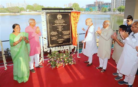 The Union Minister for Home Affairs and Cooperation, Shri Amit Shah inaugurates the Chharodi Lake constructed by AMC at Ahmedabad, in Gujarat on May 21, 2023.