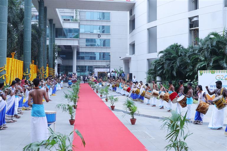 The Grand traditional welcome for the delegates at Research Park, IIT Madras, in Tamil Nadu on January 31, 2023.