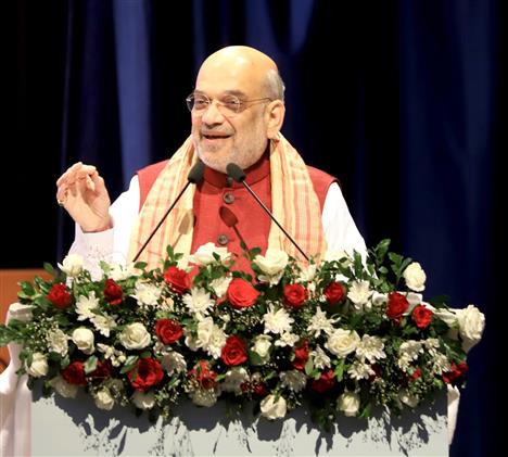 The Union Minister for Home Affairs and Cooperation, Shri Amit Shah addressing the gathering at the laying foundation stone ceremony of National Forensic Sciences University (NFSU) at Guwahati Campus, in Assam on May 25, 2023.