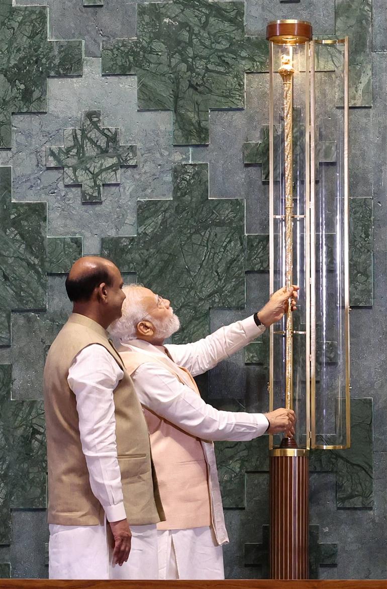 PM installs ‘Sengol’ at new Parliament building, in New Delhi on May 28, 2023.