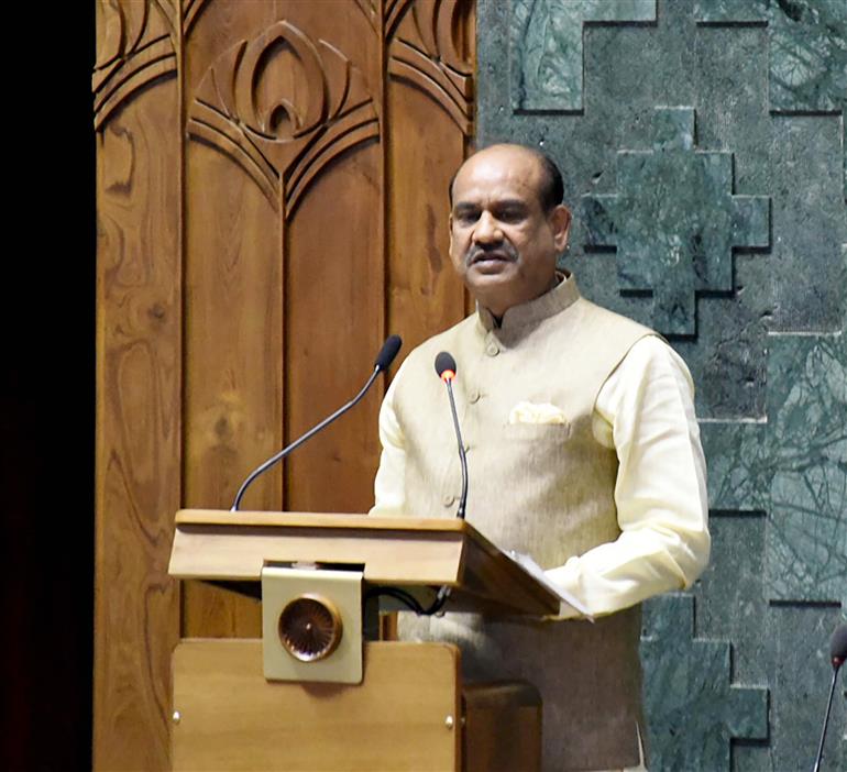 The Speaker, Lok Sabha, Shri Om Birla addressing at the inauguration ceremony of the new Parliament, in New Delhi on May 28, 2023.