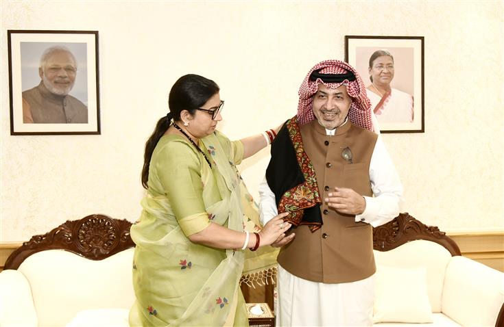 The Union Minister for Women & Child Development and Minority Affairs, Smt. Smriti Irani meets Ambassador of the Kingdom of Saudi Arabia to India Mr Saleh bin Eid Al-Husseini, in New Delhi on October 31, 2023.