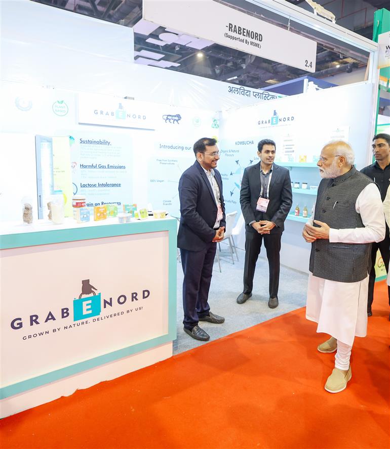 PM visits an Exhibition at World Food India 2023 event at Bharat Mandapam, in Pragati Maidan, New Delhi on November 03, 2023.