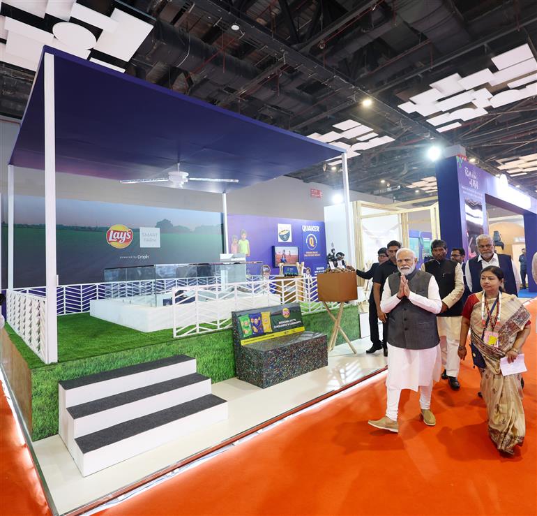 PM visits an Exhibition at World Food India 2023 event at Bharat Mandapam, in Pragati Maidan, New Delhi on November 03, 2023.