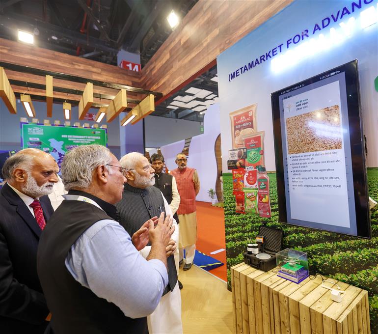 PM visits an Exhibition at World Food India 2023 event at Bharat Mandapam, in Pragati Maidan, New Delhi on November 03, 2023.