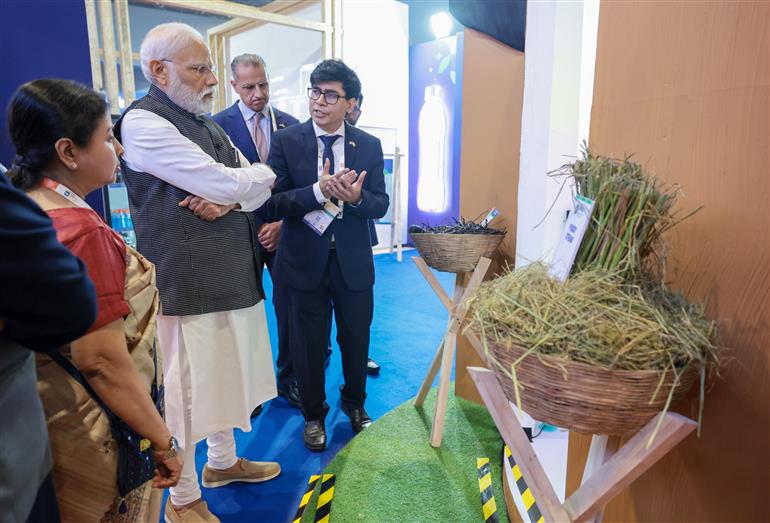 PM visits an Exhibition at World Food India 2023 event at Bharat Mandapam, in Pragati Maidan, New Delhi on November 03, 2023.