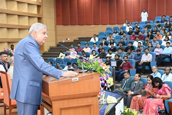 The Vice President of India and Chairman, Rajya Sabha, Shri Jagdeep Dhankhar addressing the students and faculty members of IIT Bombay on 'Role of Youth in Nation Building' under Viksit Bharat @ 2047 initiative at Mumbai, in Maharashtra on November 6, 2023.