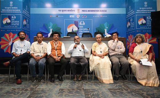 Indian Jury in a Press Conference at the 54th International Film Festival of India (IFFI), in Goa on November 21, 2023.