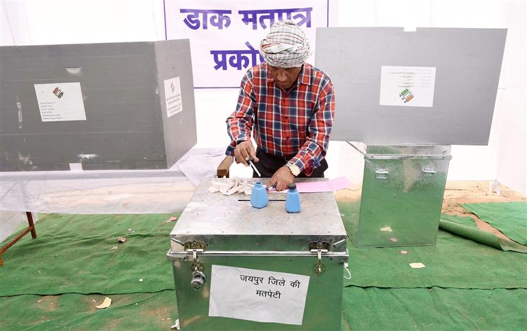 Glimpses of Postal Voting Bagru and Chaksu Vidyansabha in College Campus at Jaipur, in Rajasthan on November 24, 2023.