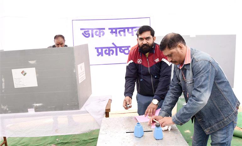 Glimpses of Postal Voting Bagru and Chaksu Vidyansabha in College Campus at Jaipur, in Rajasthan on November 24, 2023.