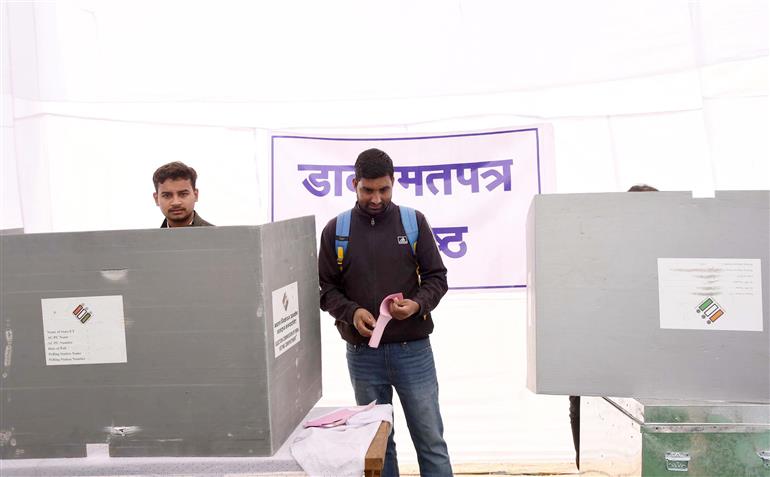 Glimpses of Postal Voting Bagru and Chaksu Vidyansabha in College Campus at Jaipur, in Rajasthan on November 24, 2023.