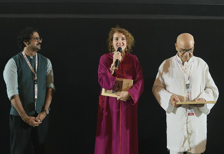 Caroline Locardi, Producer of the film “Fez Summer ‘55” addressing the audience at the film presentation in 54th IFFI, Goa on November on 24, 2023.