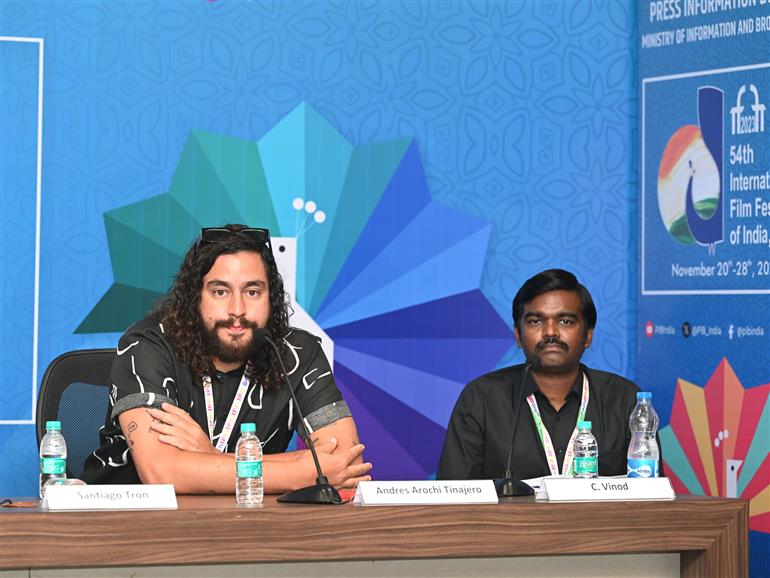 Andrés Arochi Tinajero, Director of the Docu-fiction film, Luto at a press conference held by PIB at 54th IFFI, in Goa on November 26, 2023.